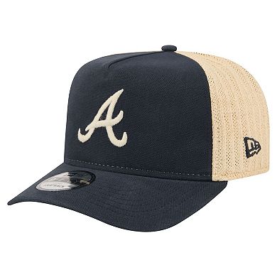 Men's New Era Navy/Natural Atlanta Braves Grained 9FIFTY A-Frame Trucker Adjustable Hat