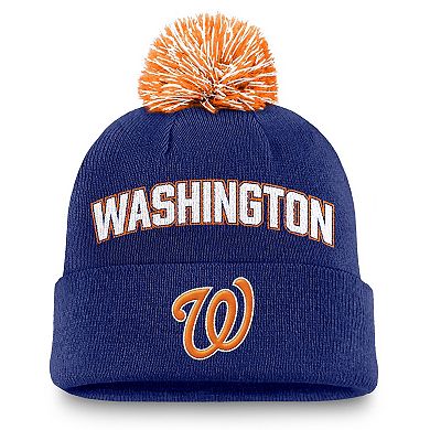 Men's Nike Royal Washington Nationals Peak Cuffed Knit Hat with Pom