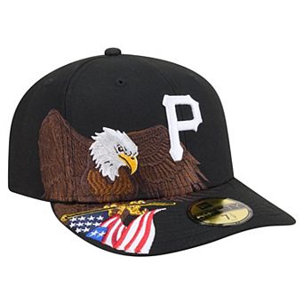 Men's New Era Black Pittsburgh Pirates Americana Bald Eagle Pre-Curved 59FIFTY Fitted Hat