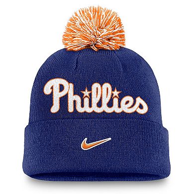Men's Nike Royal Philadelphia Phillies Peak Cuffed Knit Hat with Pom