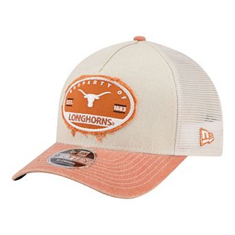 Men's New Era Stone/Texas Orange Texas Longhorns Frayed Patch 9FORTY M-Crown A-Frame Trucker Adjustable Hat