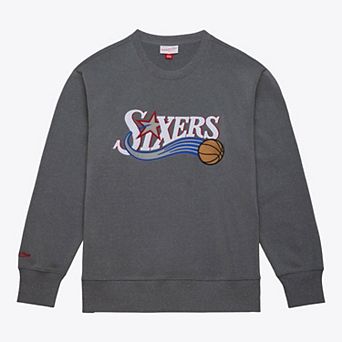 Men's Mitchell & Ness Heather Gray Philadelphia 76ers Snow Washed Fleece Crewneck
