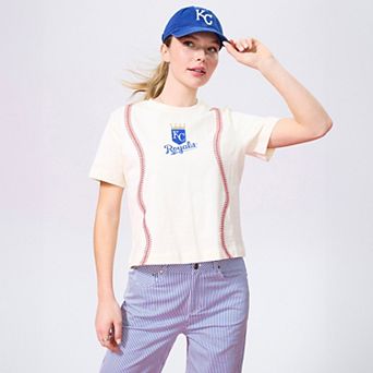 Women's Terez Cream Kansas City Royals Vintage Baseball Stitch T-Shirt