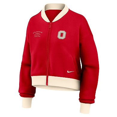 Women's Nike Scarlet Ohio State Buckeyes Oversized Academic Cropped Full-Zip Bomber Jacket