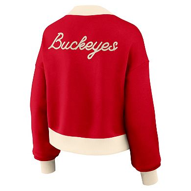 Women's Nike Scarlet Ohio State Buckeyes Oversized Academic Cropped Full-Zip Bomber Jacket