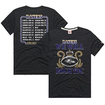 Unisex Homage Charcoal Baltimore Ravens 2026 NFL Schedule Queen Tri-Blend T-Shirt