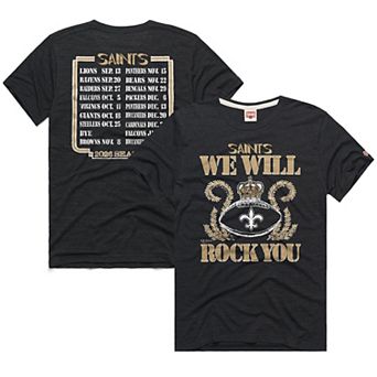 Unisex Homage Charcoal New Orleans Saints 2026 NFL Schedule Queen Tri-Blend T-Shirt