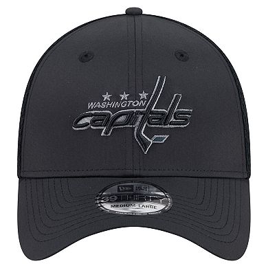 Men's New Era Black Washington Capitals Blackout 39THIRTY Flex Fit Hat