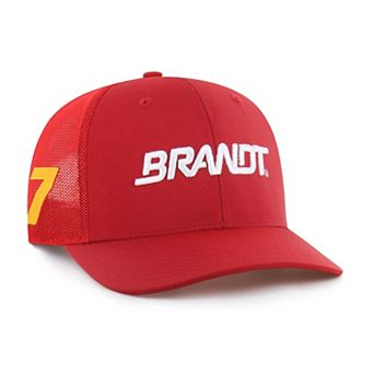 Men's '47 Red Justin Allgaier Sponsor Logo Side Patch brrr° Trucker Adjustable Hat