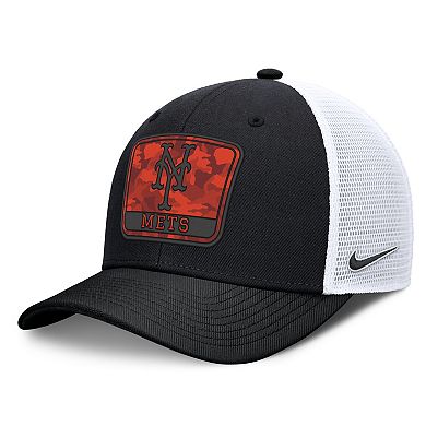 Men's Nike Black/White New York Mets Camo Rise Trucker Dri-FIT Adjustable Hat