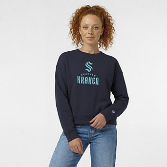 Women's Champion Deep Sea Blue Seattle Kraken Wordmark Lockup Powerblend Sweatshirt