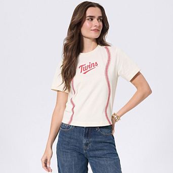Women's Terez Cream Minnesota Twins Sugar Swizzle Baseball Stitch T-Shirt