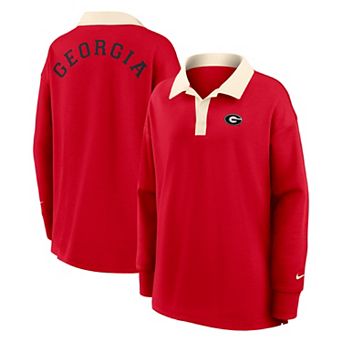 Women's Nike Red Georgia Bulldogs Oversized Essential Dri-FIT Long Sleeve V-Neck Polo