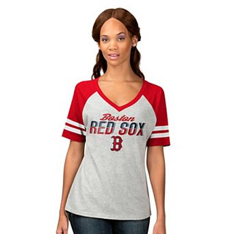 Women's G-III 4Her by Carl Banks Heather Gray Boston Red Sox Goal Line Raglan V-Neck T-Shirt