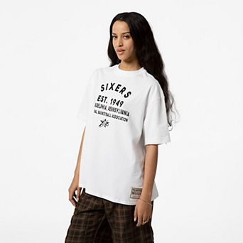 Women's Mitchell & Ness White Philadelphia 76ers Boyfriend T-Shirt