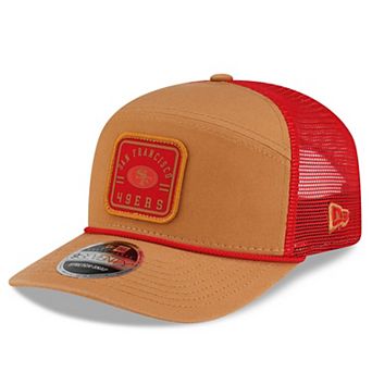 Men's New Era Brown/Scarlet San Francisco 49ers Team Patch Split Panel 9SEVENTY Adjustable Trucker Hat