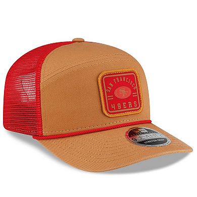 Men's New Era Brown/Scarlet San Francisco 49ers Team Patch Split Panel 9SEVENTY Adjustable Trucker Hat