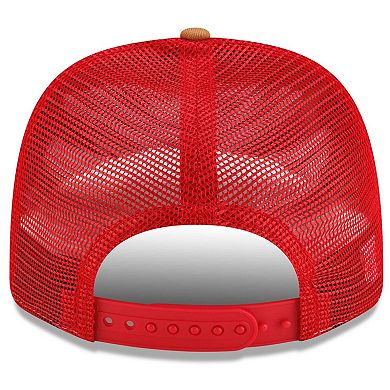 Men's New Era Brown/Scarlet San Francisco 49ers Team Patch Split Panel 9SEVENTY Adjustable Trucker Hat