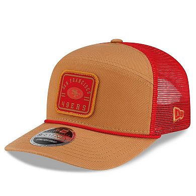 Men's New Era Brown/Scarlet San Francisco 49ers Team Patch Split Panel 9SEVENTY Adjustable Trucker Hat