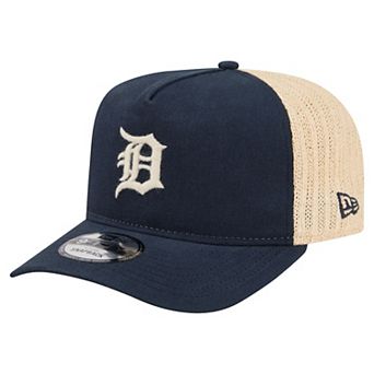 Men's New Era Navy/Natural Detroit Tigers Grained 9FIFTY A-Frame Trucker Adjustable Hat