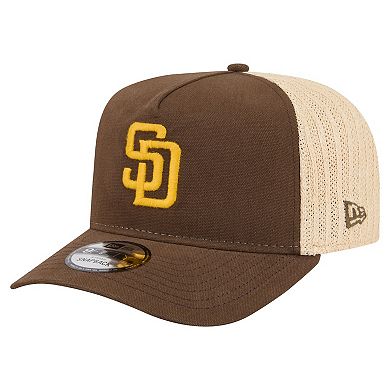 Men's New Era Brown/Natural San Diego Padres Grained 9FIFTY A-Frame Trucker Adjustable Hat