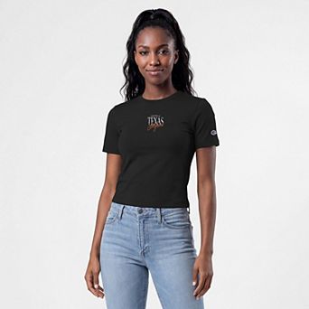 Women's Champion Black Texas Longhorns Athletic Soft-Touch Fitted T-Shirt