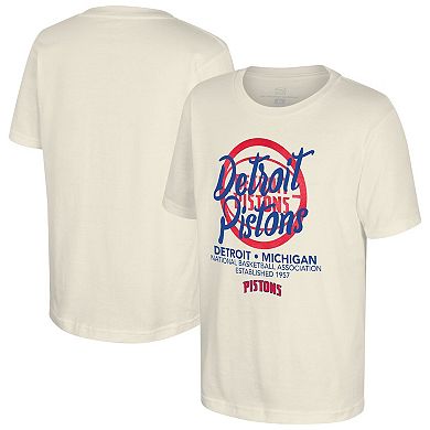 Youth Stadium Essentials Natural Detroit Pistons Wallscript T-Shirt