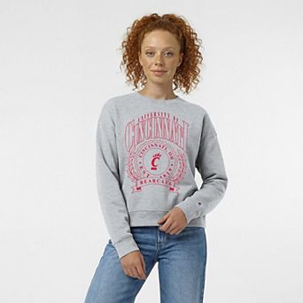 Women's Champion Heather Gray Cincinnati Bearcats Academic Crest Powerblend Crewneck Sweatshirt