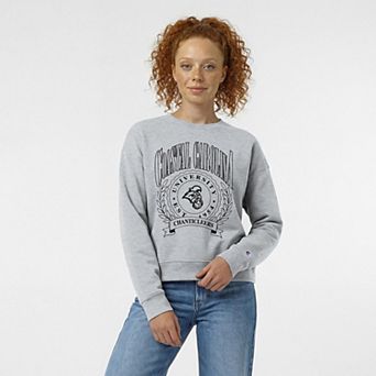 Women's Champion Heather Gray Coastal Carolina Chanticleers Academic Crest Powerblend Crewneck Sweatshirt