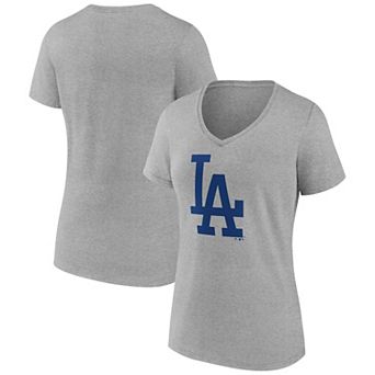 Women's Logo Athletic Gray Los Angeles Dodgers Official Logo Athletic V-Neck T-Shirt