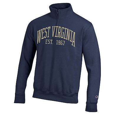 Men's Champion Navy West Virginia Mountaineers Powerblend Quarter-Zip Pullover