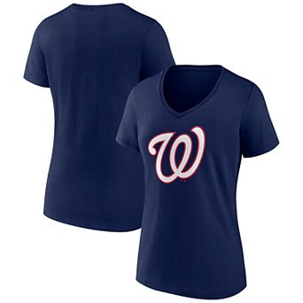 Women's Logo Athletic Navy Washington Nationals Official Logo Athletic V-Neck T-Shirt