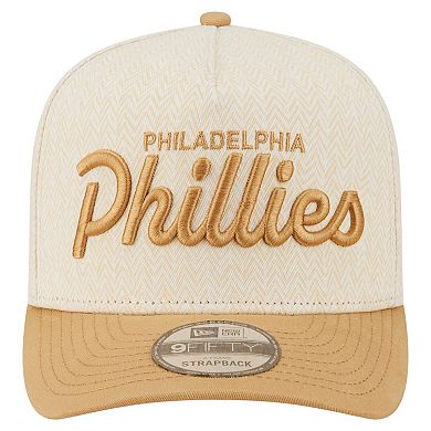 Men's New Era Cream Philadelphia Phillies Herringbone 9FIFTY A-Frame Snapback Hat