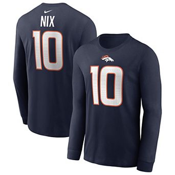 Men's Nike Bo Nix Navy Denver Broncos Name & Number Long Sleeve T-Shirt