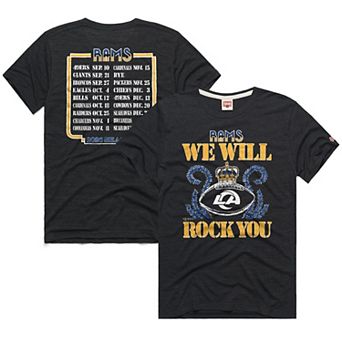 Unisex Homage Charcoal Los Angeles Rams 2026 NFL Schedule Queen Tri-Blend T-Shirt