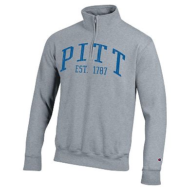 Men's Champion Heather Gray Pitt Panthers Powerblend Quarter-Zip Pullover