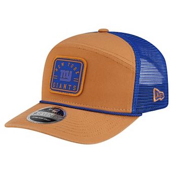 Men's New Era Brown/Royal New York Giants Team Patch Split Panel 9SEVENTY Adjustable Trucker Hat