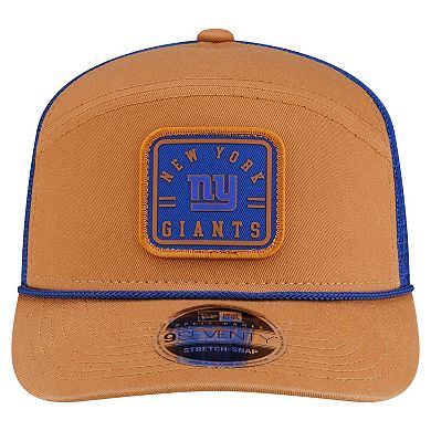 Men's New Era Brown/Royal New York Giants Team Patch Split Panel 9SEVENTY Adjustable Trucker Hat