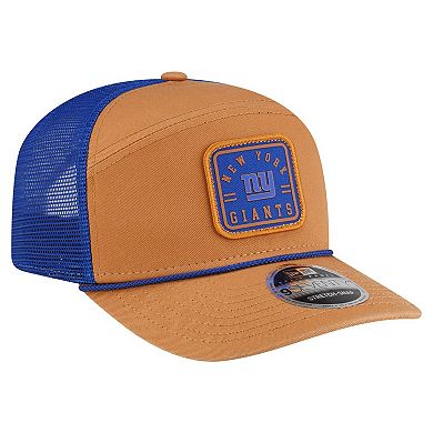Men's New Era Brown/Royal New York Giants Team Patch Split Panel 9SEVENTY Adjustable Trucker Hat
