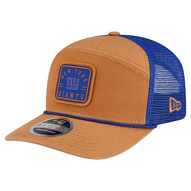 Men's New Era Brown/Royal New York Giants Team Patch Split Panel 9SEVENTY Adjustable Trucker Hat