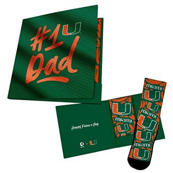 Unisex Rock Em Socks Green Miami Hurricanes #1 Dad Gift Card Socks