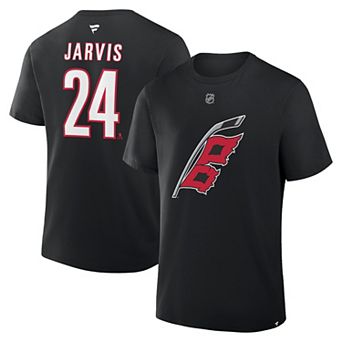 Men's Fanatics Seth Jarvis Black Carolina Hurricanes Authentic Stack Name & Number T-Shirt