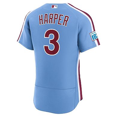 Men's Nike Bryce Harper Light Blue Philadelphia Phillies Alternate Authentic Sponsor Patch Jersey