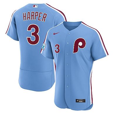 Men's Nike Bryce Harper Light Blue Philadelphia Phillies Alternate Authentic Sponsor Patch Jersey