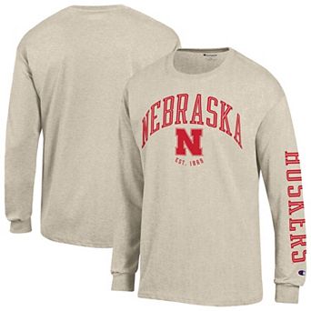 Men's Champion Heather Oatmeal Nebraska Huskers Neutral Arch Long-Sleeve T-Shirt