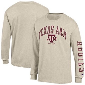 Men's Champion Heather Oatmeal Texas A&M Aggies Neutral Arch Long-Sleeve T-Shirt