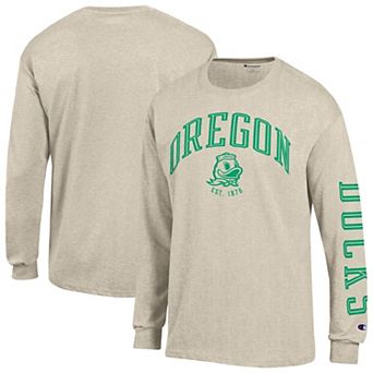 Men's Champion Heather Oatmeal Oregon Ducks Neutral Arch Long-Sleeve T-Shirt