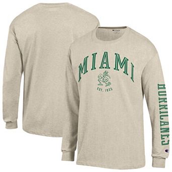Men's Champion Heather Oatmeal Miami Hurricanes Neutral Arch Long-Sleeve T-Shirt
