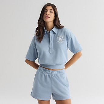 Women's Fanatics Sky Blue Los Angeles Dodgers Iconic Short Sleeve Polo Sweatshirt