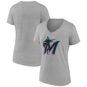 Women's Logo Athletic Gray Miami Marlins Official Logo Athletic V-Neck T-Shirt
